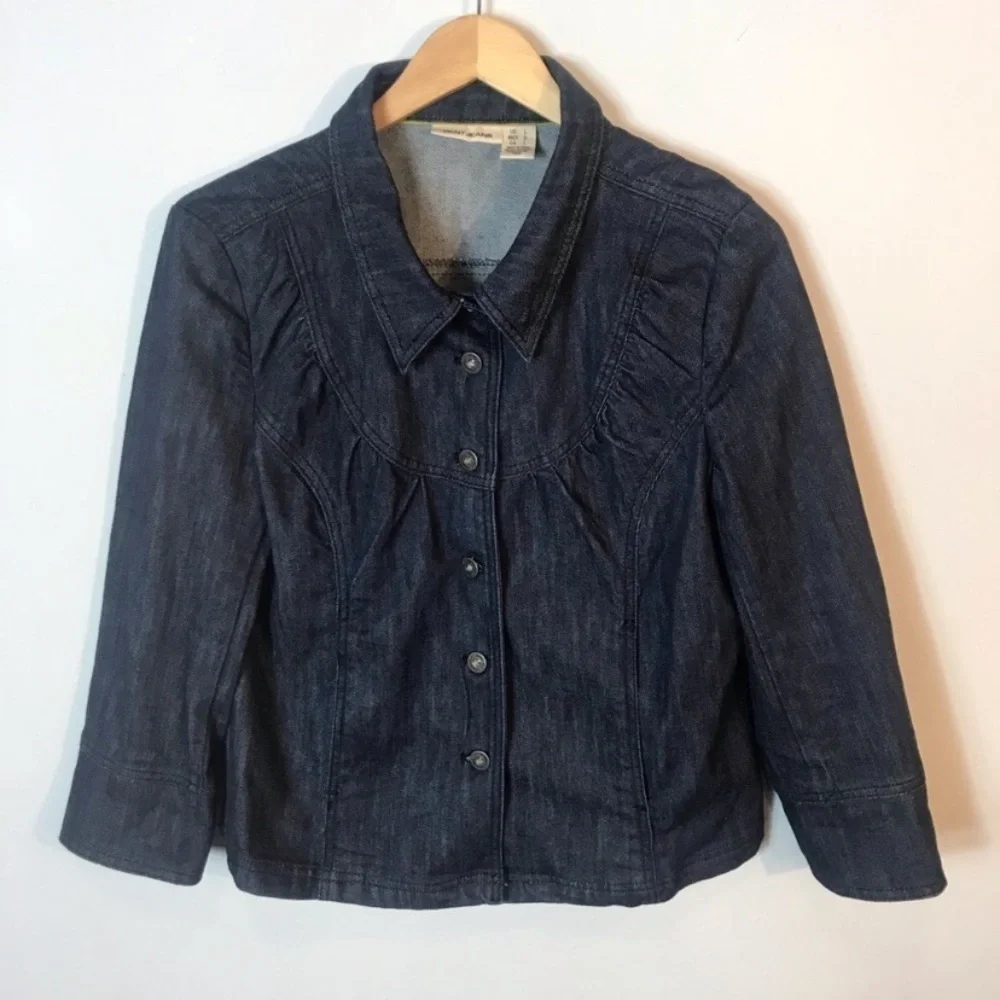 DKNY JEANS Vintage Jacket Women Denim Blazer 3/4 Sleeve Jacket